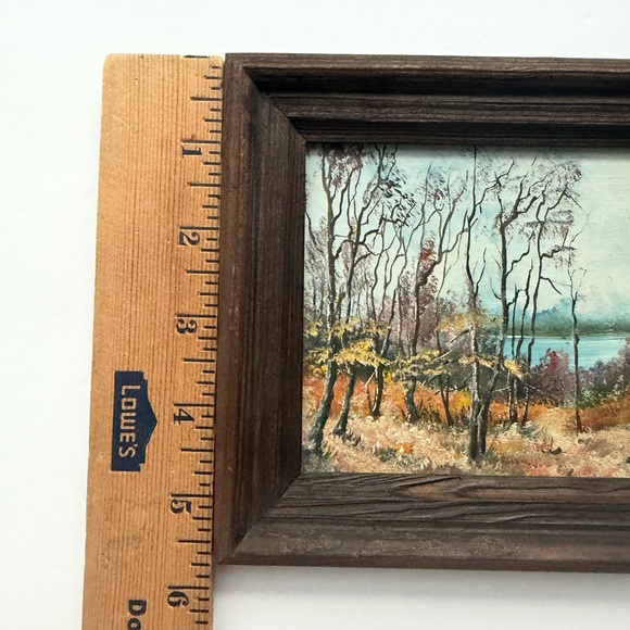 Vintage Original Painting Mini Art Framed 8”x6” Landscape Trees River Signed - Picture 6 of 7